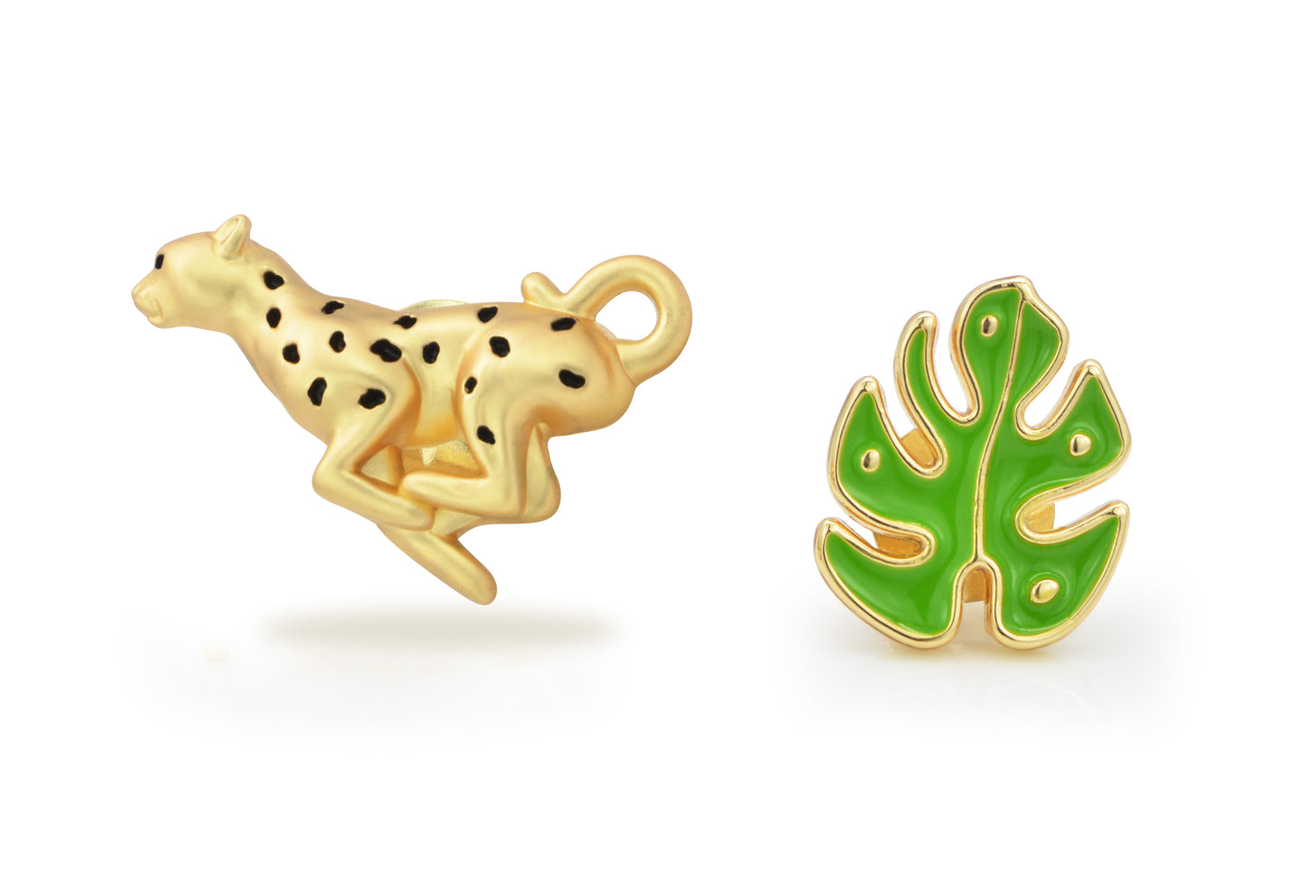 Fashion Brooch Cheetah and Tropical Leaves, Alloy Gold, Exquisite and Creative Brooch Pin, High - end Birthday Gift