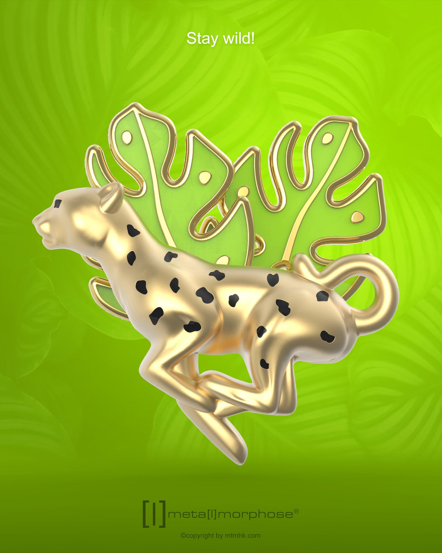Fashion Brooch Cheetah and Tropical Leaves, Alloy Gold, Exquisite and Creative Brooch Pin, High - end Birthday Gift
