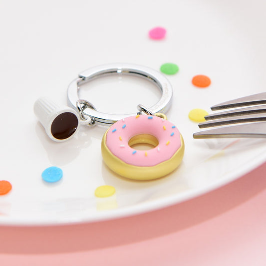 Donut Alloy Car Keychain Pendant, Mini, Cute, Exquisite, Creative Birthday Gift（pink）
