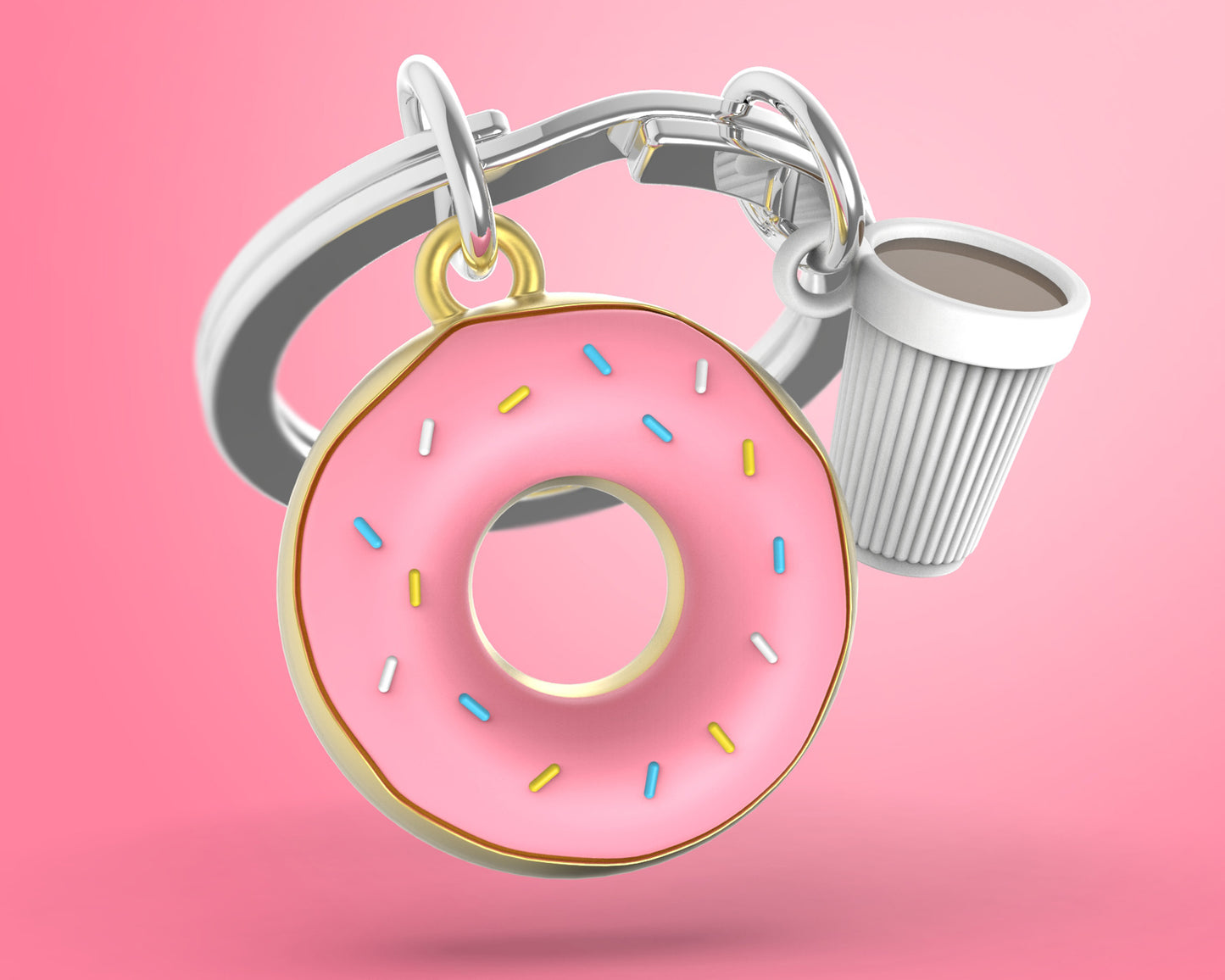 Donut Alloy Car Keychain Pendant, Mini, Cute, Exquisite, Creative Birthday Gift（pink）