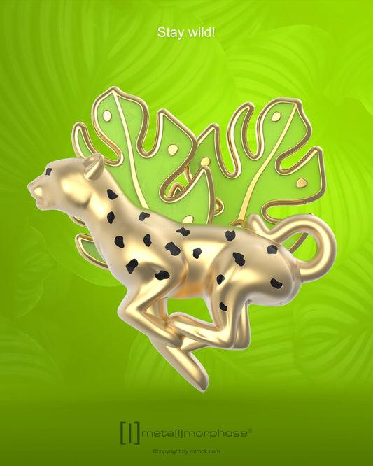 Fashion Brooch Cheetah and Tropical Leaves, Alloy Gold, Exquisite and Creative Brooch Pin, High - end Birthday Gift